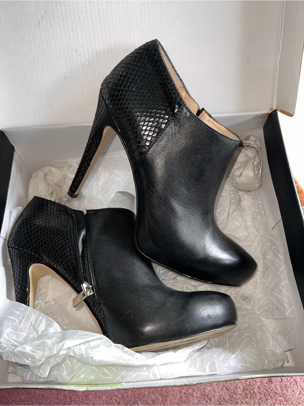 INC International Concepts Black Snake-Texture High-Heel Ankle Booties